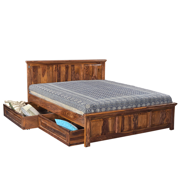 Buy Casablanca Solid Wood Queen Size Bed Without Storage In Walnut Color By Hometown Online At Best Price Hometown